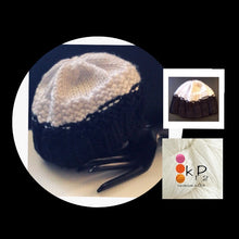 Load image into Gallery viewer, K1P2 teen to adult black & white handknit hat