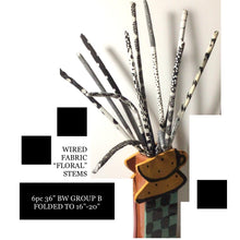 Load image into Gallery viewer, Wired fabric “FLORAL STEMS” BLACK WHITE