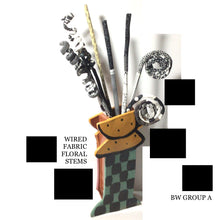 Load image into Gallery viewer, Wired fabric “FLORAL STEMS” BLACK WHITE