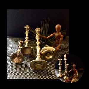 4 VINTAGE BRASS CANDLESTICKS