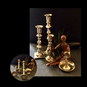 4 VINTAGE BRASS CANDLESTICKS