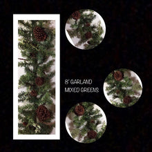 Load image into Gallery viewer, 8 foot mixed greens garland
