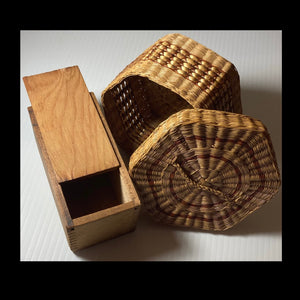 SMALL VINTAGE  STORAGE  BOXES … SEA GRASS AND WOOD